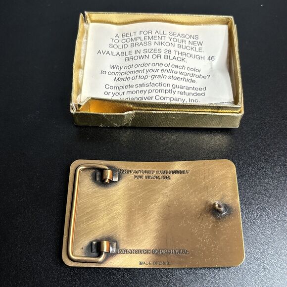 Nikon Solid Brass Belt Buckle New Old Stock BOXED Made In USA - Picture 2 of 6
